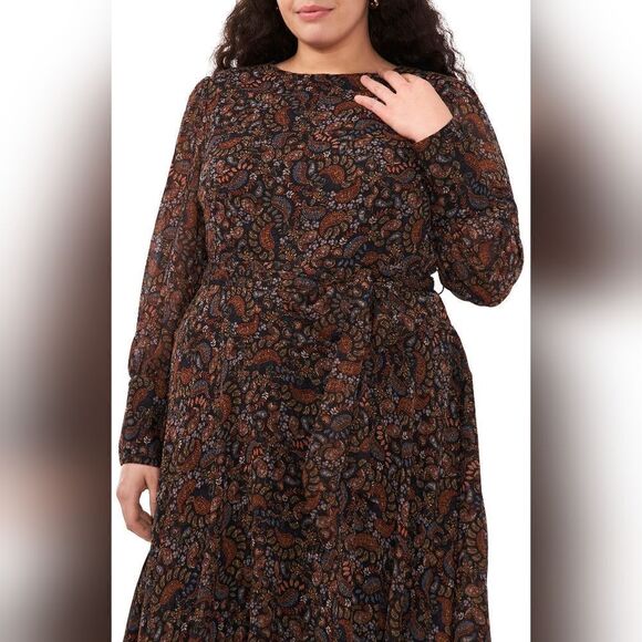 NWOT Halogen Paisley Handkerchief  Hem Long Sleeve Maxi Dress - Picture 3 of 9